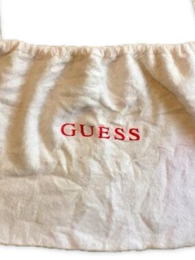 Guess Large White Cotton Dust Bag Red Logo Drawstring Purse Storage 21x12